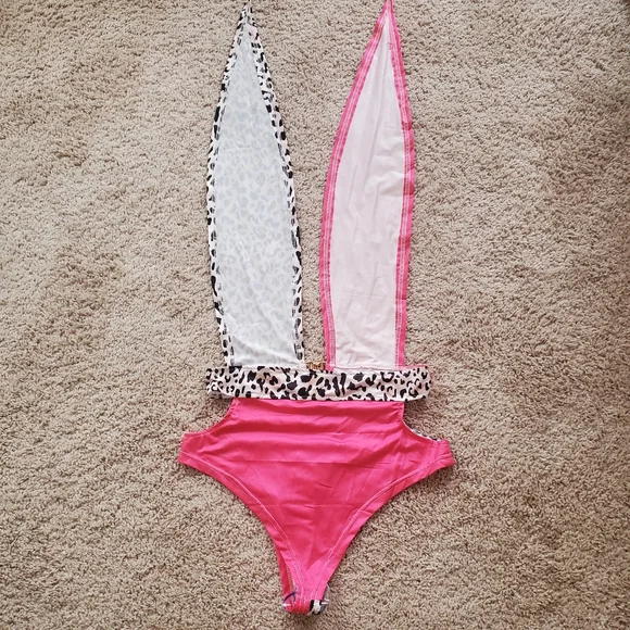 Women's Leopard One Piece Neck Tie Swimsuit Size Large - Picture 5 of 7